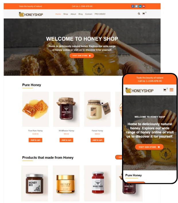 Best Free Honey Shop WP Website Theme