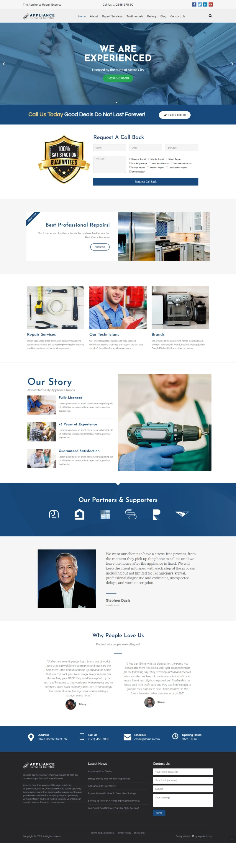 Appliance Repair WordPress Template Home Page