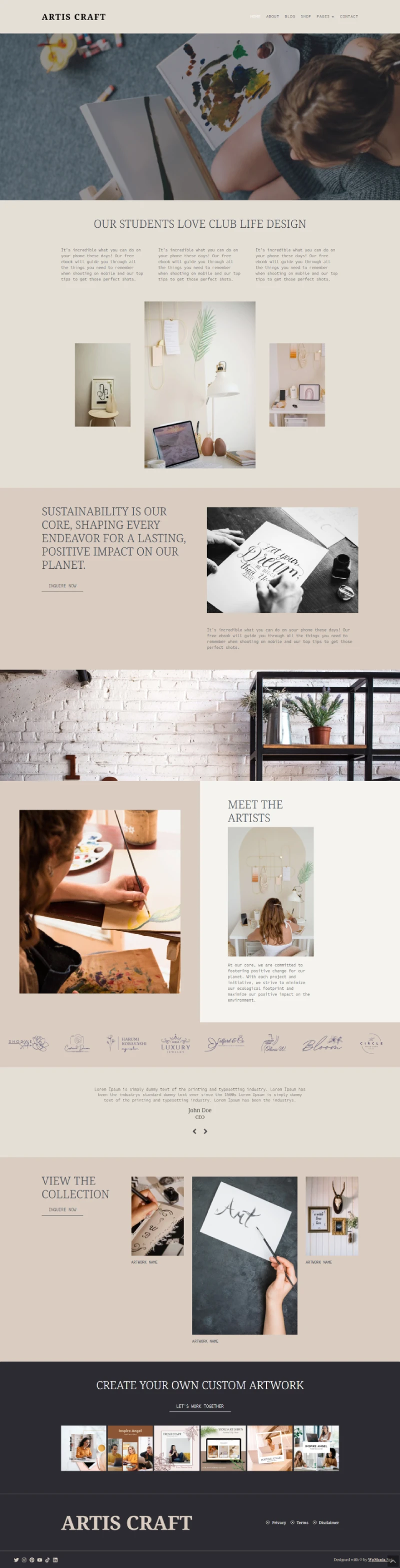 Artis Craft WordPress Template Home Page