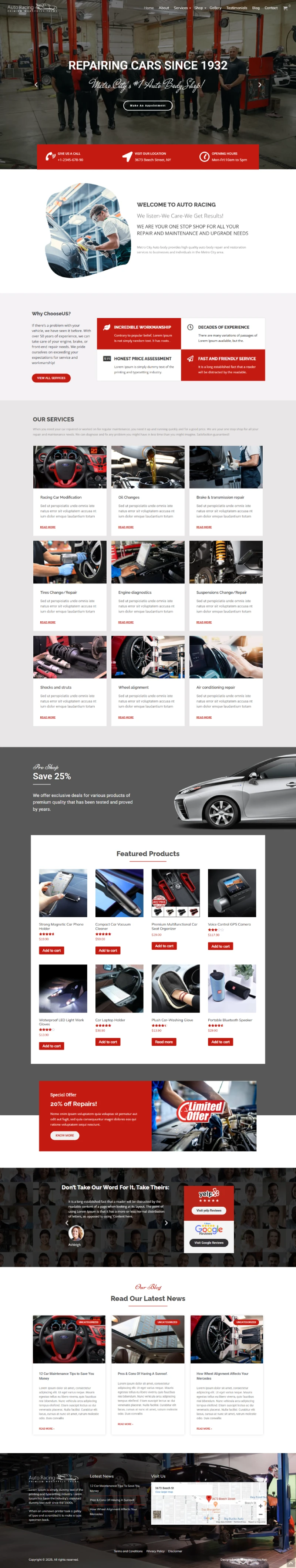 Auto Racing WordPress Template Home Page
