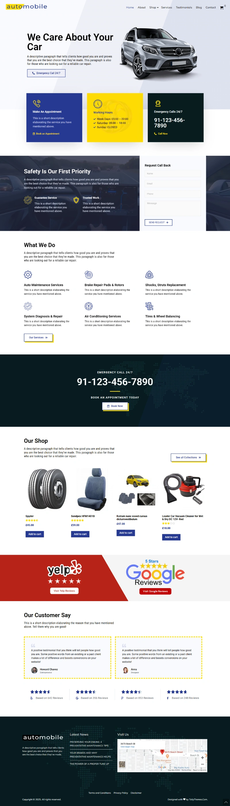 Automobile Pro WordPress Template Home Page