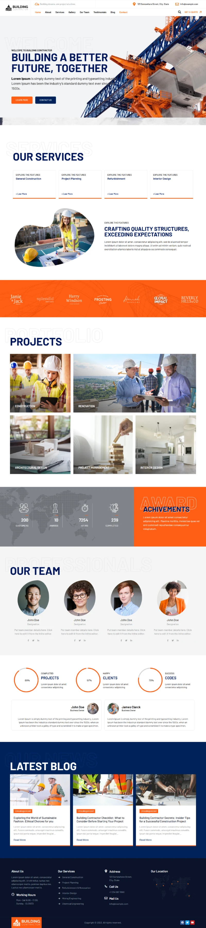 Building Contractor  WordPress Template Home Page