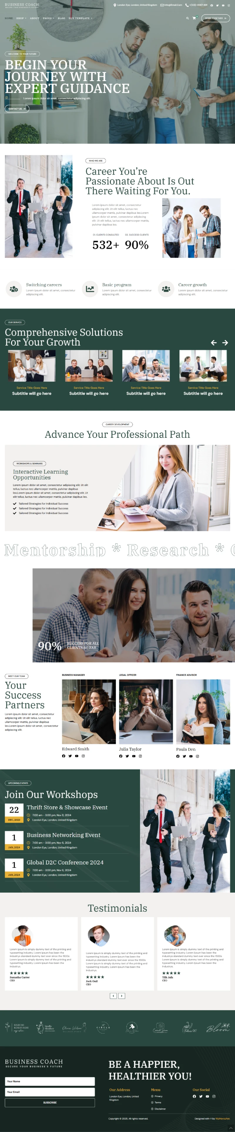 Business Coach WordPress Template Home Page