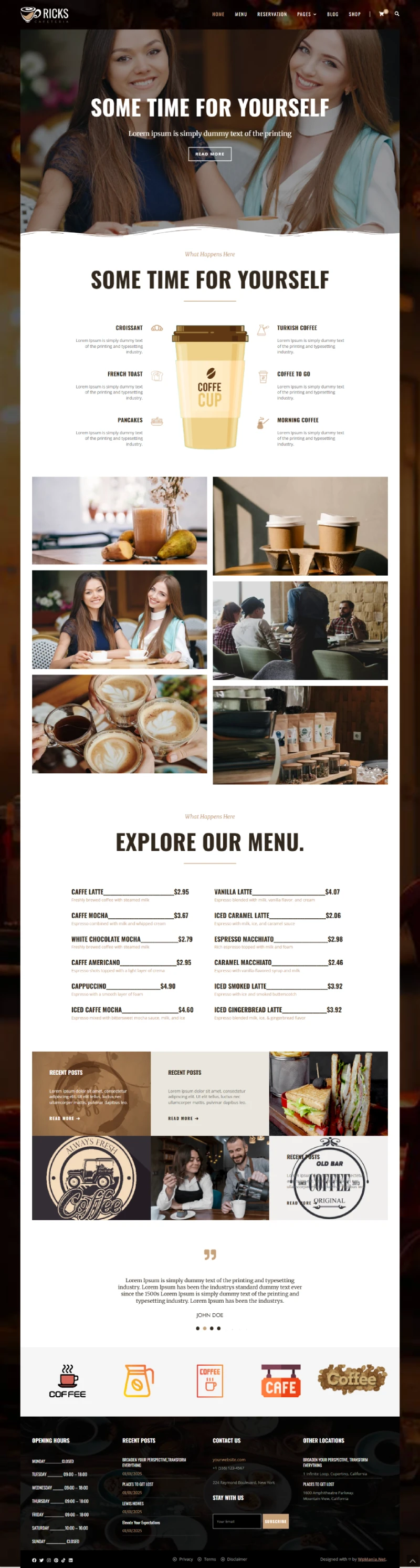 Cafeteria WordPress Template Home Page