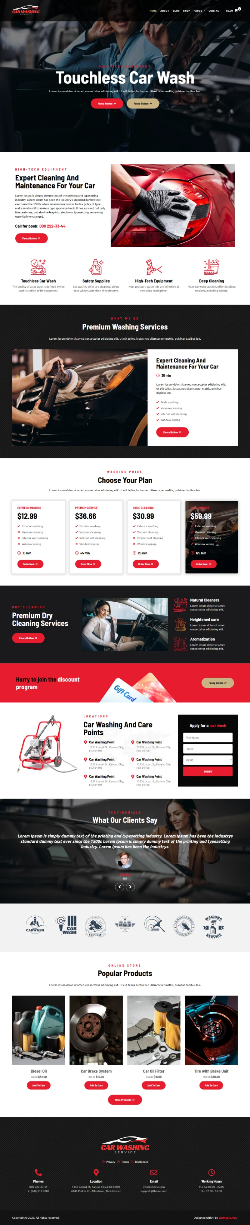Car Washing WordPress Template Home Page