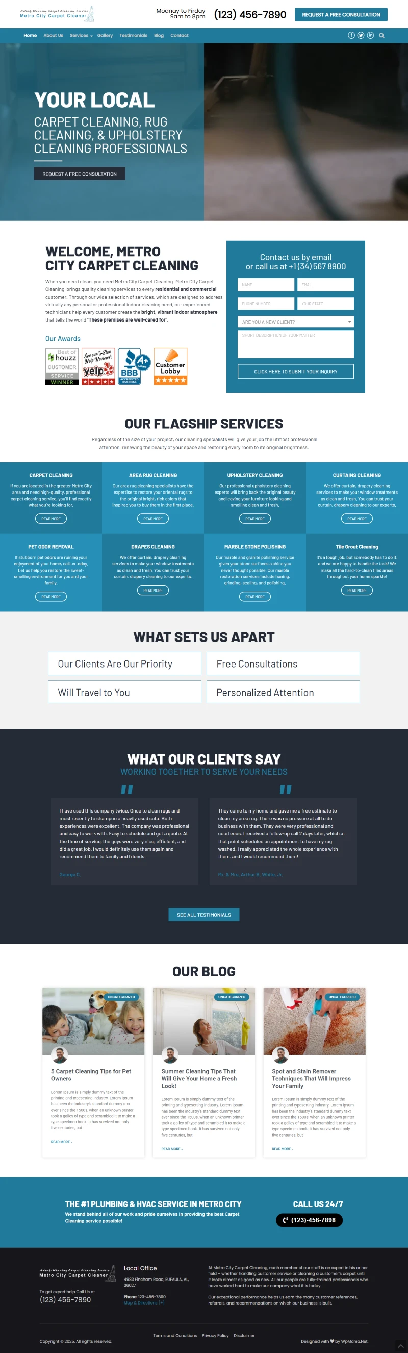 Carpet Cleaner WordPress Template Home Page