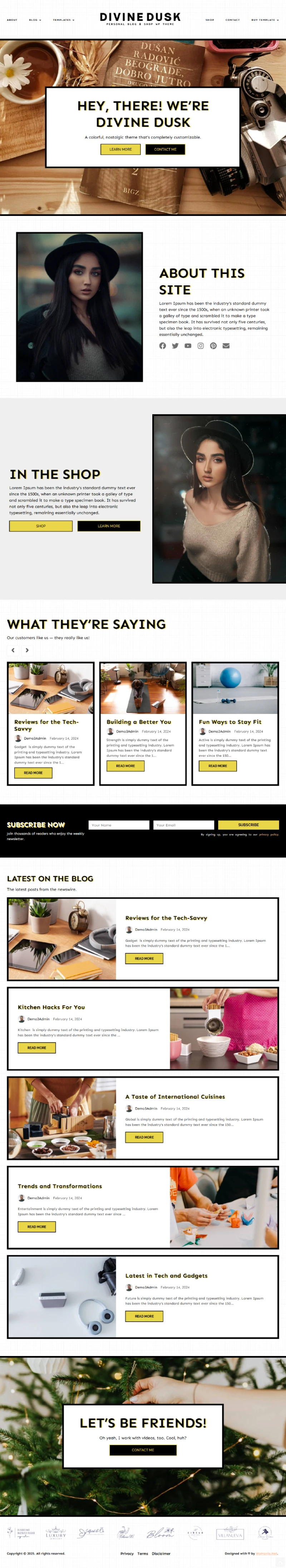 Devine Dusk WordPress Template Home Page