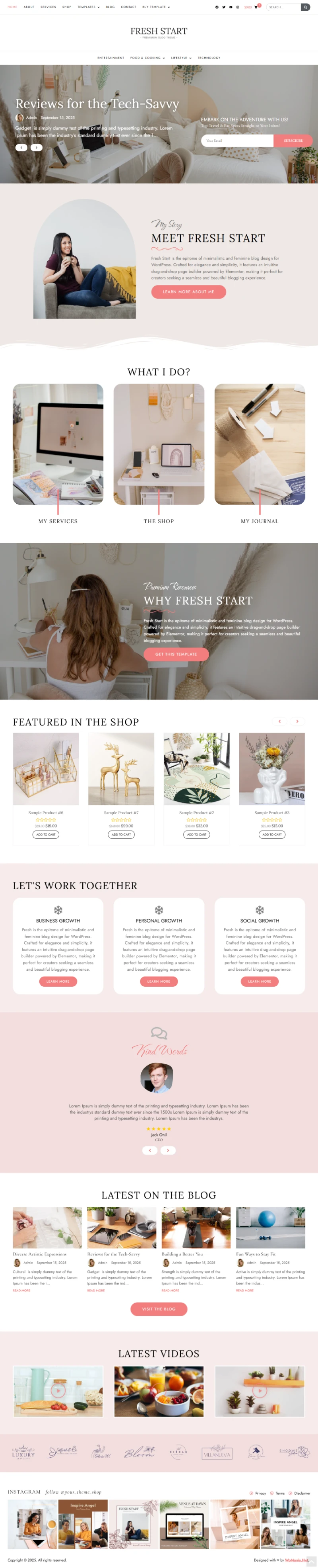 Fresh Start WordPress Template Home Page