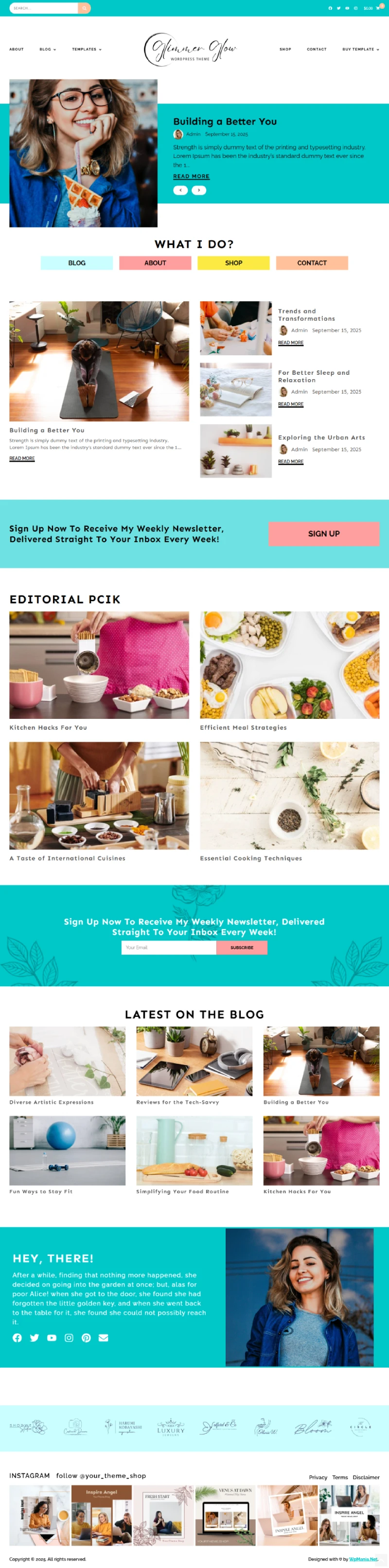 Glimmer Glow WordPress Template Home Page