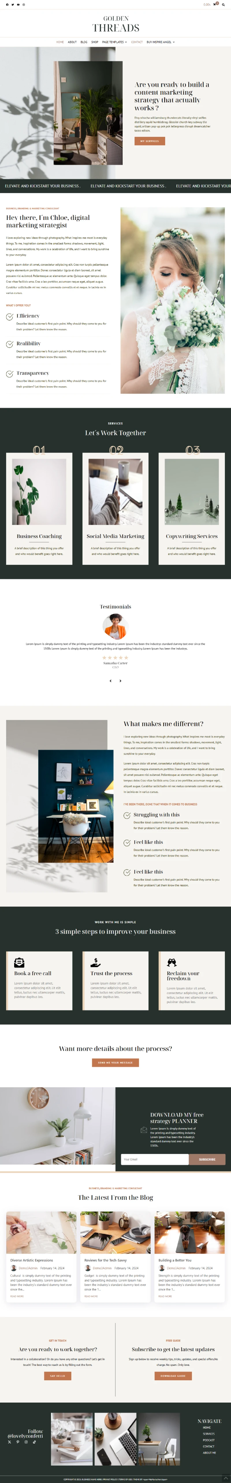 Golden Threads WordPress Template Home Page