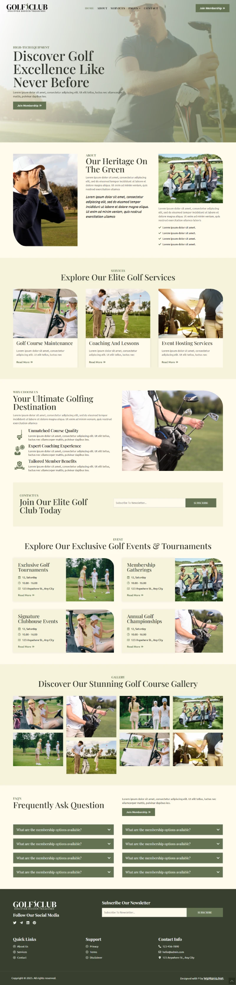 Golf Club WordPress Template Home Page