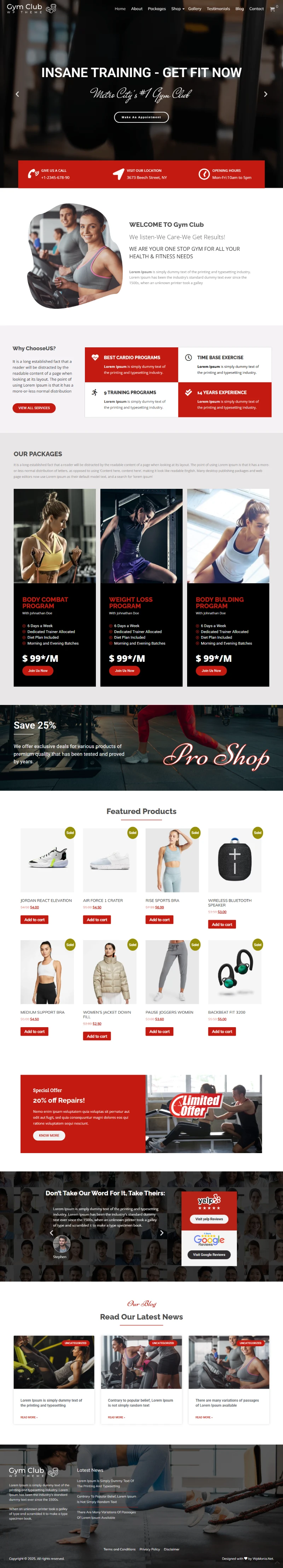 Gym Club WordPress Template Home Page
