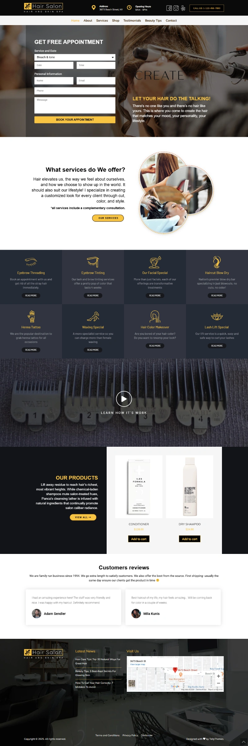Hair Salon Pro WordPress Template Home Page
