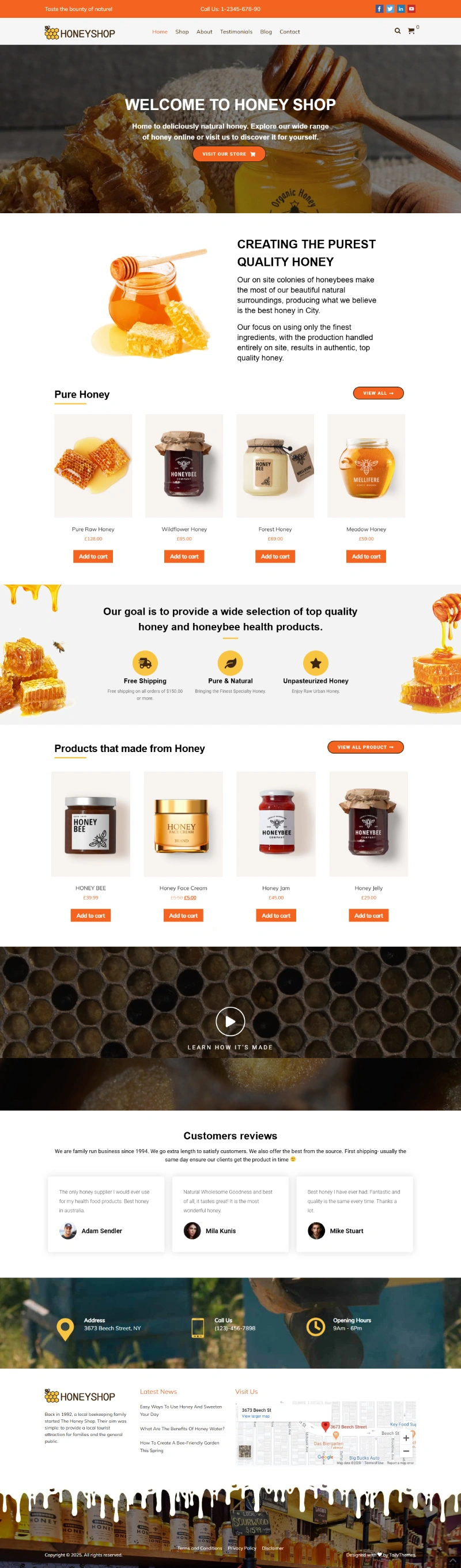 Honey Shop Pro WordPress Template Home Page