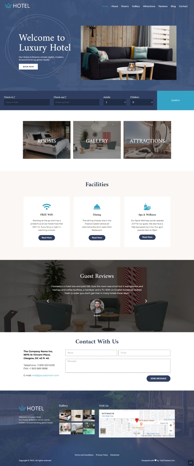Hotel Pro WordPress Template Home Page