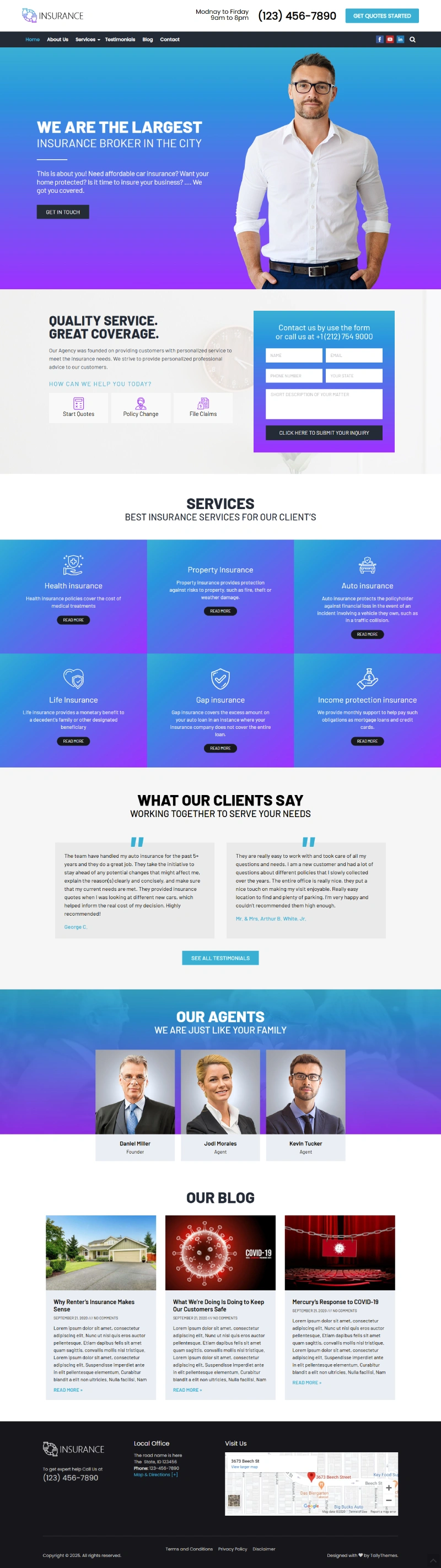 Insurance Pro WordPress Template Home Page