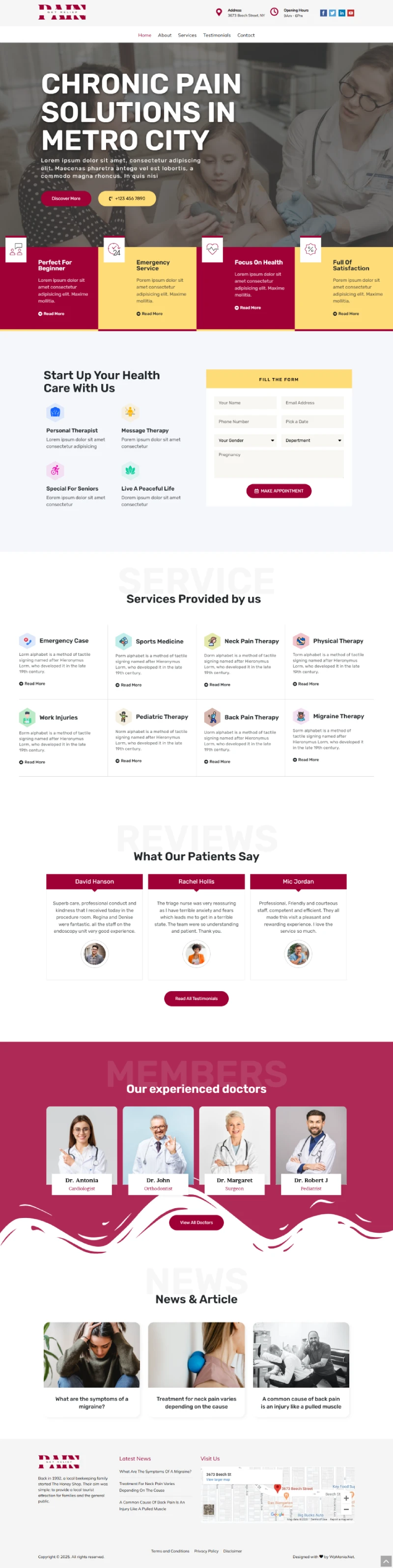 Pain Management WordPress Template Home Page