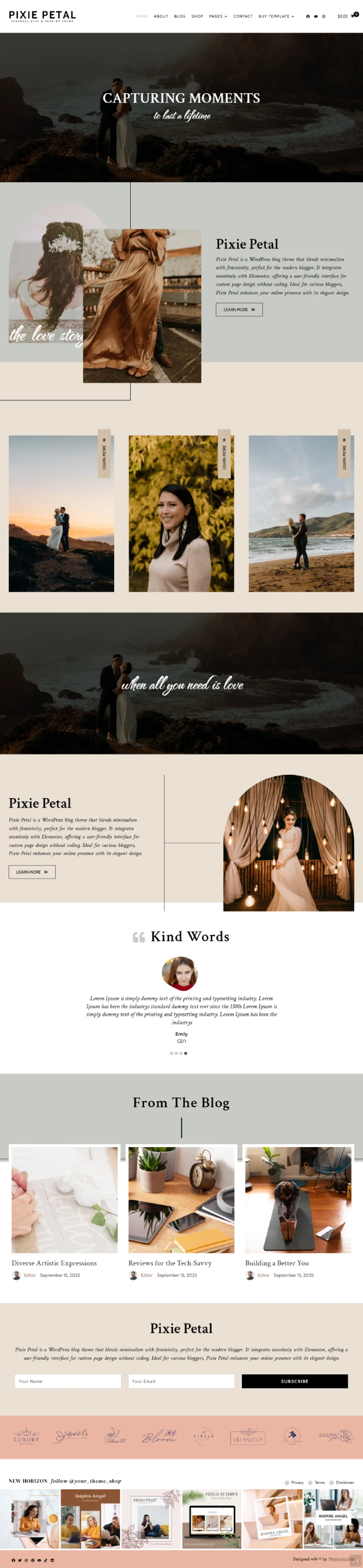 Pixie Petal WordPress Template Home Page