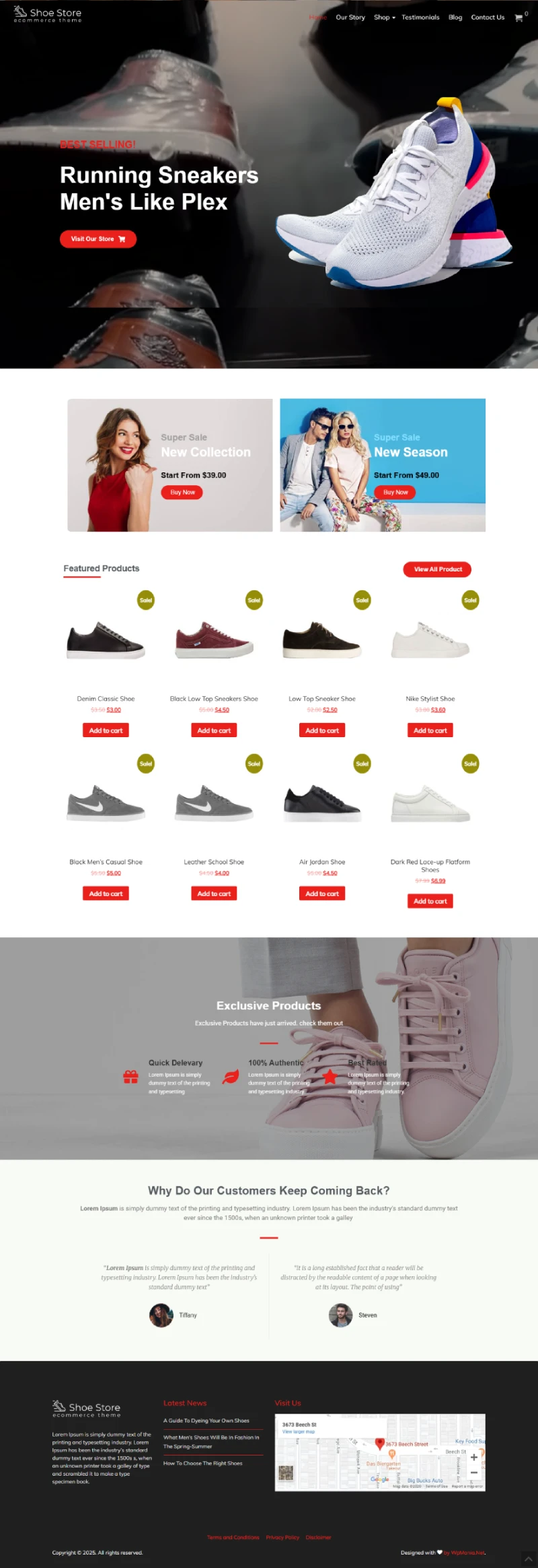 Shoe Store WordPress Template Home Page