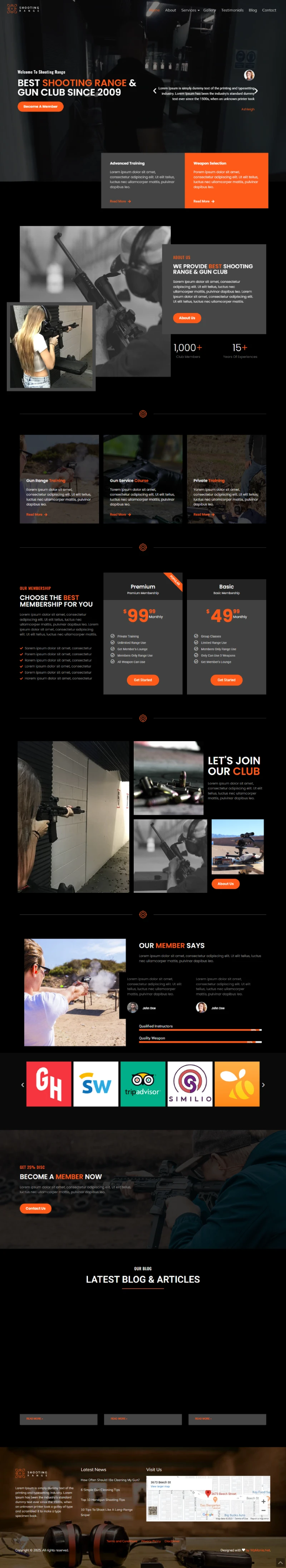 Shooting Range WordPress Template Home Page