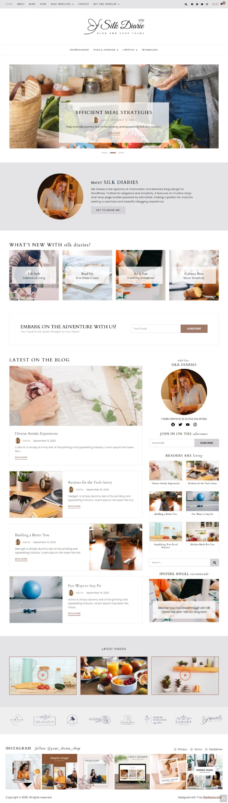 Silk Diaries WordPress Template Home Page