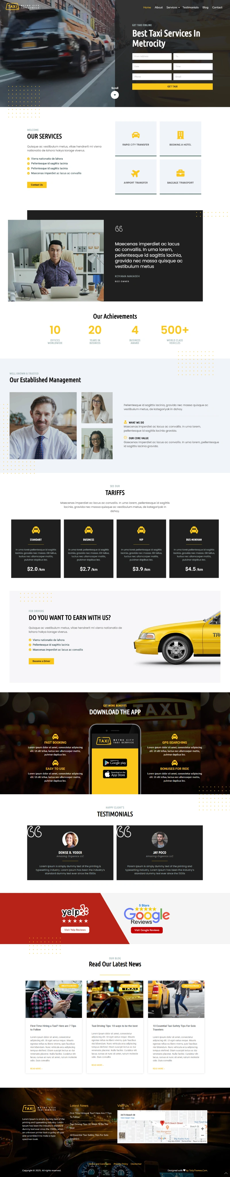 Taxi Pro WordPress Template Home Page