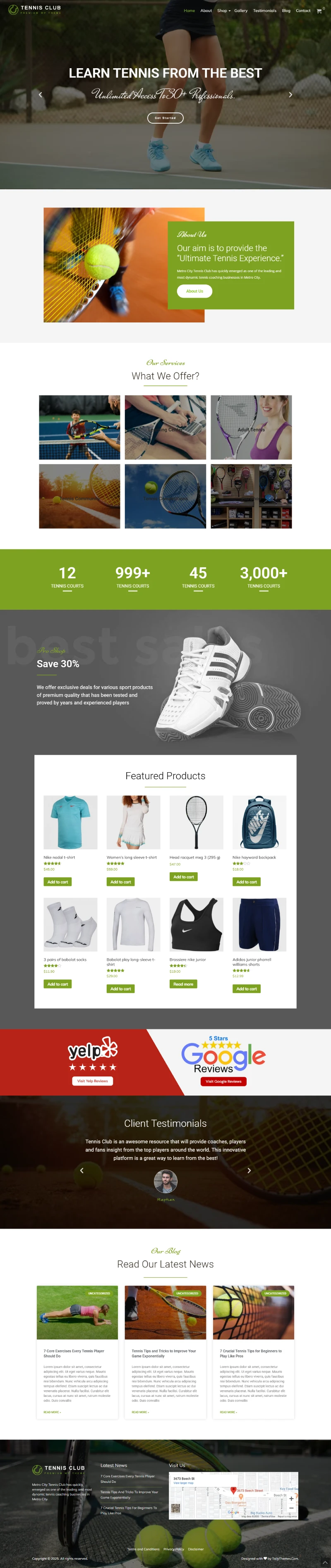 TennisClub Pro WordPress Template Home Page