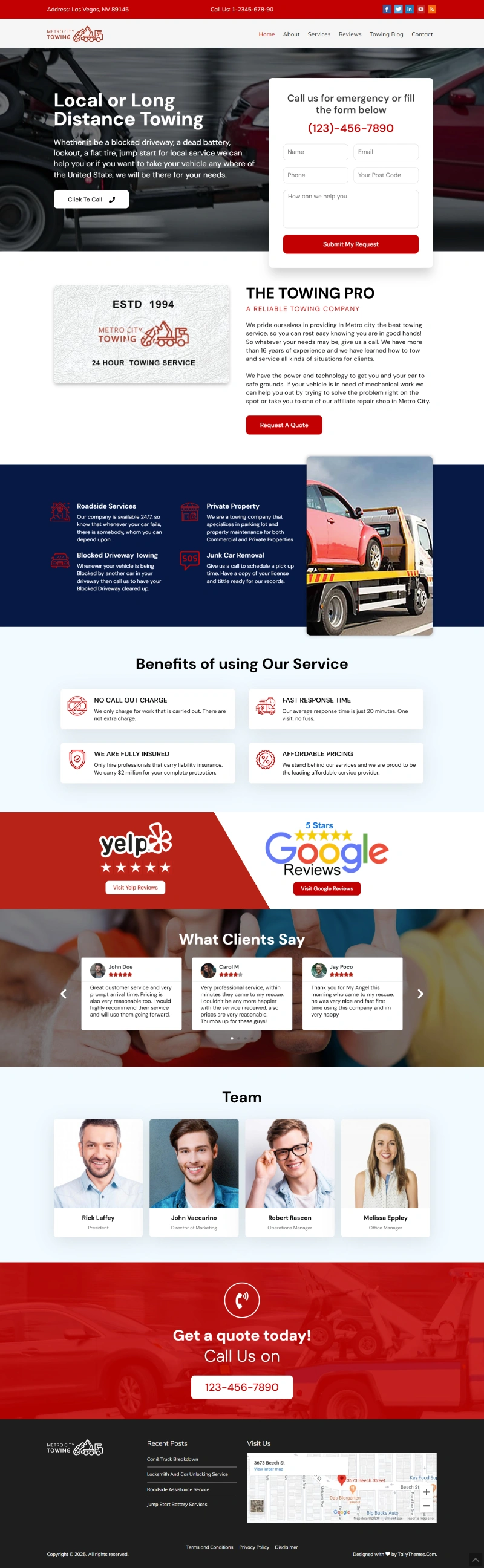 Towing Pro WordPress Template Home Page